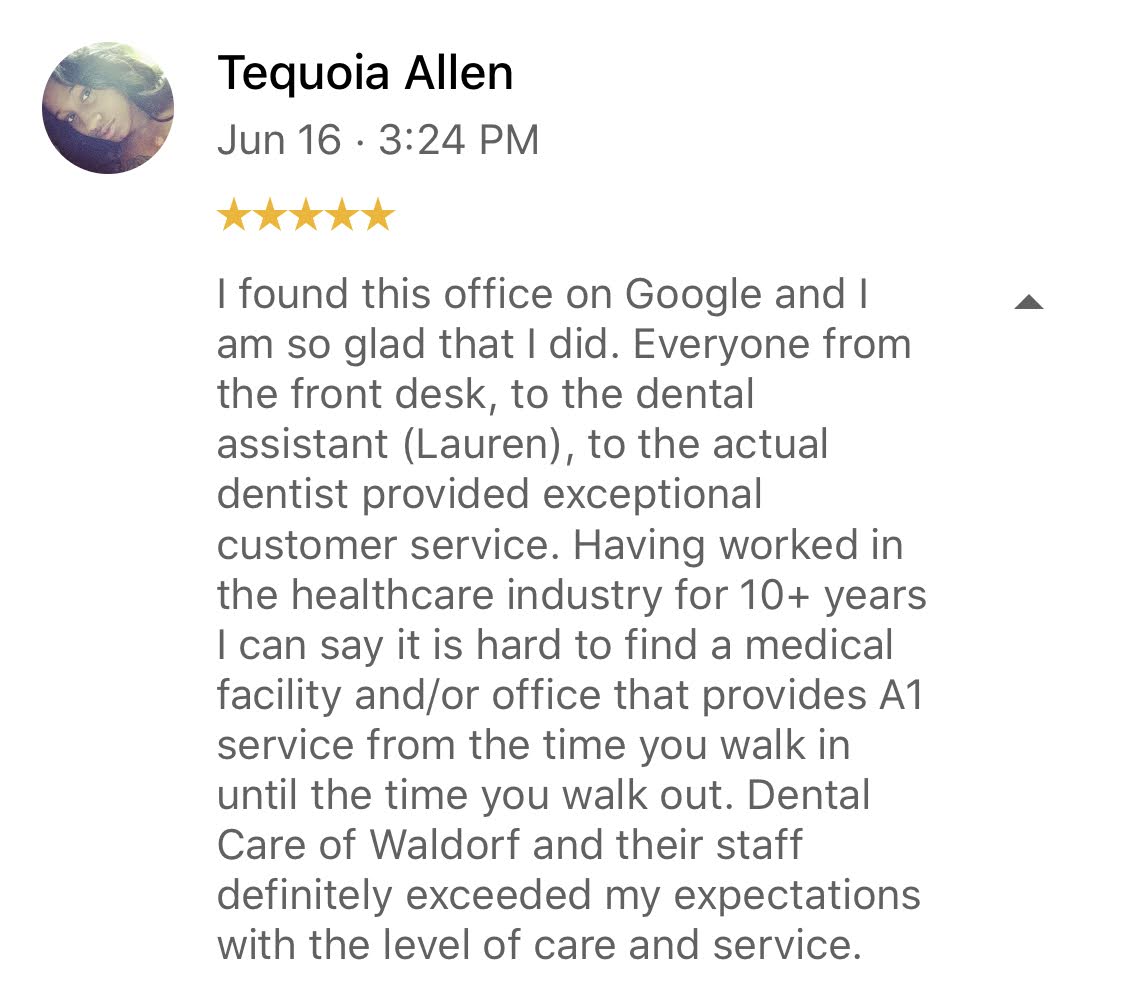 Testimonials | Dental Care of Waldorf in Waldorf